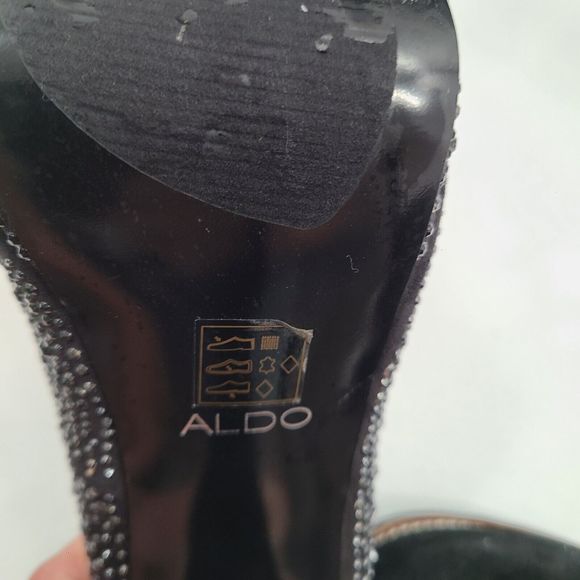 Aldo Black Satin & Rhinestone Stiletto Platform Pumps Size 9 - Picture 5 of 10